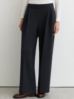 Reiss Petite Remi Pinstripe Wide Leg Joggers, Navy, Navy