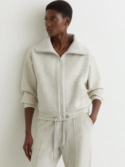 Reiss Laurrie Zip Through Jumper, Grey Marl - view 2, Grey Marl