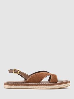 Reiss Rhia Suede Contrast Stitch Footbed Sandals, Tan, Tan