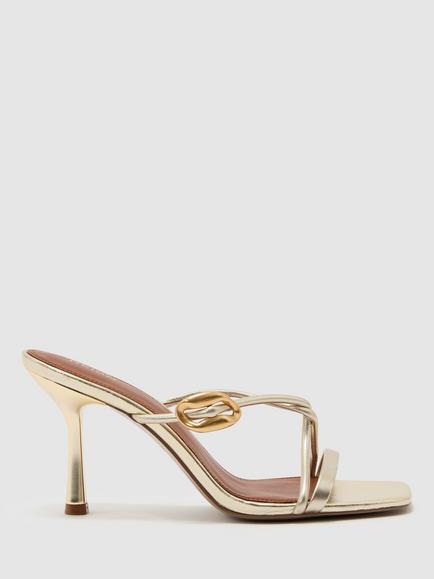 Reiss Alex Leather Stiletto Heel Strappy Sandals, Gold, Gold