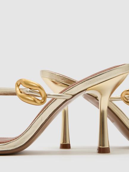 Reiss Alex Leather Stiletto Heel Strappy Sandals, Gold - view 2, Gold