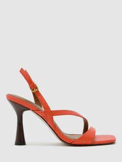 Reiss Cindy Strappy Leather Sandals, Coral, Coral