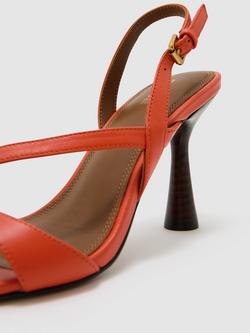 Reiss Cindy Strappy Leather Sandals, Coral - view 2, Coral