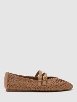Reiss Elizabeth Woven Rattan Double Strap Ballerina Flats, Neutral, Neutral