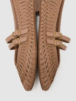 Reiss Elizabeth Woven Rattan Double Strap Ballerina Flats, Neutral - view 2, Neutral