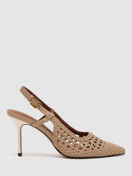 Reiss Lena Wove Leather Stiletto Heel Court Shoes, Taupe, Taupe