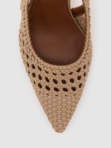Reiss Lena Wove Leather Stiletto Heel Court Shoes, Taupe - view 2, Taupe