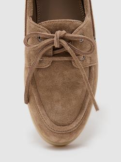 Reiss Lola Suede Boat Shoes, Light Brown - view 2, Light Brown