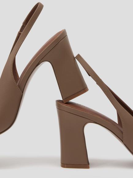 Reiss Lorena Leather Court Shoes, Taupe - view 2, Taupe