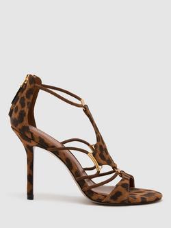 Reiss Roxanne Suede Animal Print Stiletto Heel Sandals, Brown Multi, Brown Multi