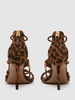 Reiss Roxanne Suede Animal Print Stiletto Heel Sandals, Brown Multi - view 2, Brown Multi