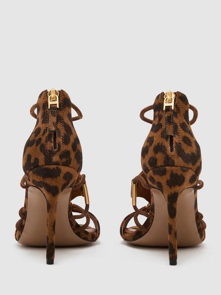 Reiss Roxanne Suede Animal Print Stiletto Heel Sandals, Brown Multi - view 2, Brown Multi