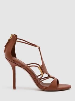 Reiss Roxanne Leather Stiletto Heel Sandals, Tan, Tan