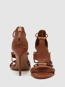 Reiss Roxanne Leather Stiletto Heel Sandals, Tan - view 2, Tan