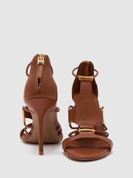 Reiss Roxanne Leather Stiletto Heel Sandals, Tan - view 2, Tan