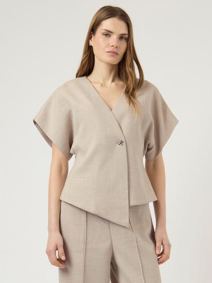 YAS Comira Button Detail Wrap Jacket, Oatmeal, Oatmeal