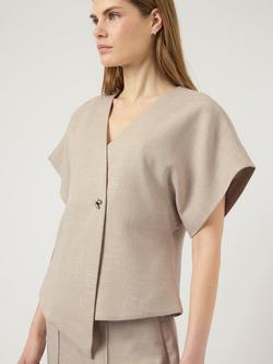 YAS Comira Button Detail Wrap Jacket, Oatmeal - view 2, Oatmeal