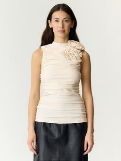 YAS Dona Ruched Corsage Top, Pristine, Pristine