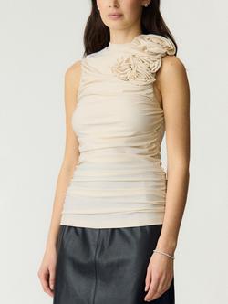 YAS Dona Ruched Corsage Top, Pristine - view 2, Pristine