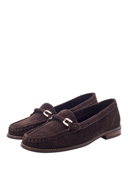 Moda in Pelle Emella Suede Snaffle Trim Loafers - view 2, Dark Brown