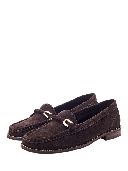 Moda in Pelle Emella Suede Snaffle Trim Loafers - view 2, Dark Brown