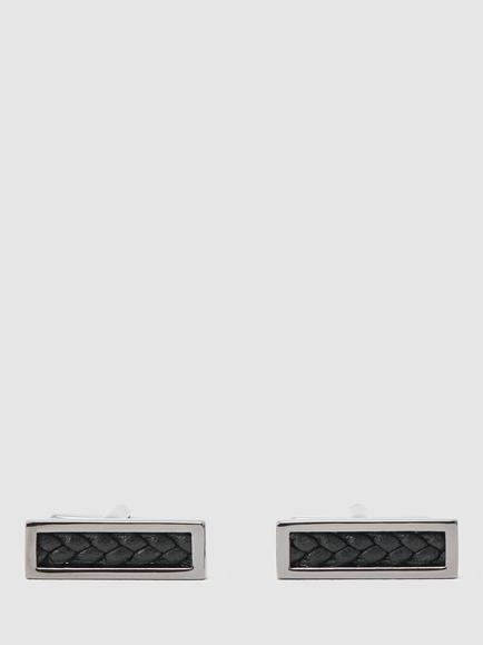 Reiss Marlin Braided Leather Bar Cufflinks, Gunmetal/Black, Gunmetal/Black
