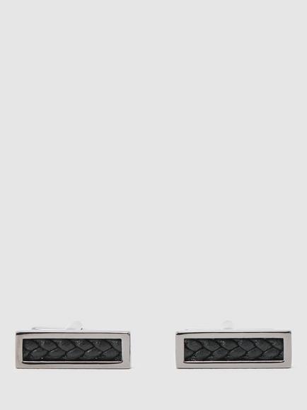 Reiss Marlin Braided Leather Bar Cufflinks, Gunmetal/Black - view 2, Gunmetal/Black