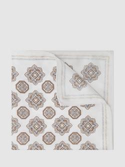 Reiss Gian Silk Pocket Square, White/Brown, White/Brown