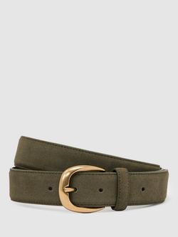 Reiss Pierce Relaxed Suede Belt, Dark Sage, Dark Sage