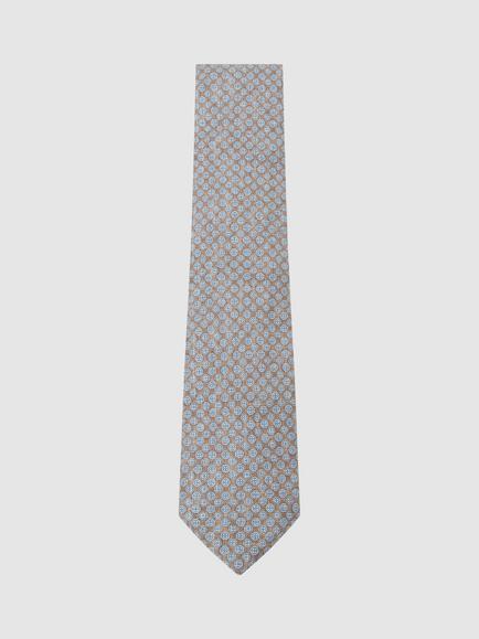 Reiss Fiore Micro Medallion Silk Tie, Brown/Blue, Brown/Blue