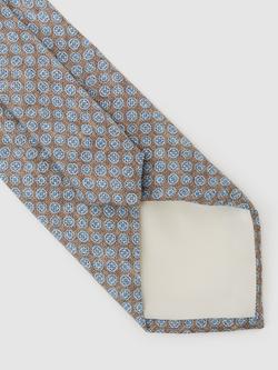 Reiss Fiore Micro Medallion Silk Tie, Brown/Blue - view 2, Brown/Blue