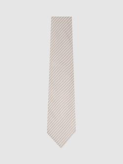 Reiss Vittorio Thin Stripe Seersucker Silk Blend Tie, White/Camel, White/Camel
