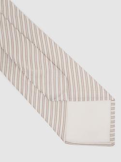 Reiss Vittorio Thin Stripe Seersucker Silk Blend Tie, White/Camel - view 2, White/Camel