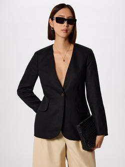 Whistles Collarless Pure Linen Blazer, Black