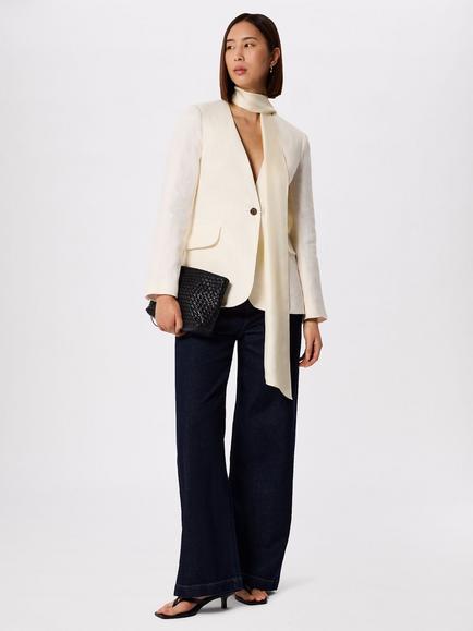 Whistles Collarless Pure Linen Blazer, White