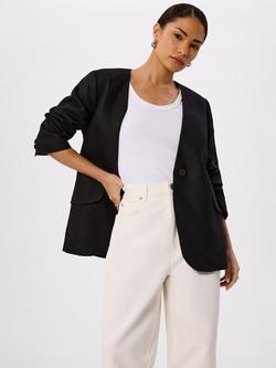 Whistles Petite Collarless Pure Linen Jacket, Black, Black