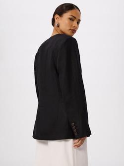 Whistles Petite Collarless Pure Linen Jacket, Black - view 2, Black
