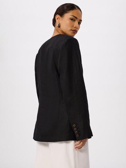Whistles Petite Collarless Pure Linen Jacket, Black - view 2, Black