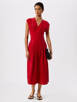 Whistles Pintuck Panel Midi Dress, Red, Red