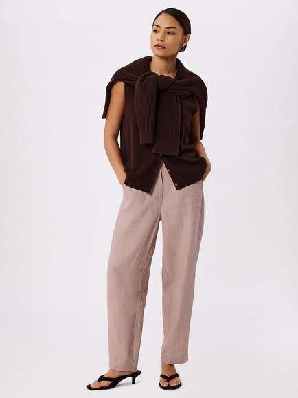 Whistles Petite Barrel Leg Pure Linen Trousers, Pink, Pink