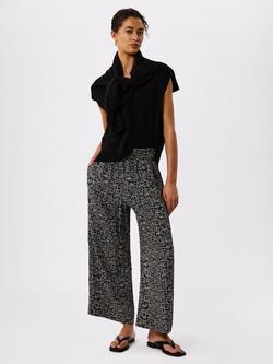 Whistles Woven Grid Cropped Trousers containing LENZING™ ECOVERO™ Viscose, Black/Multi, Black/Multi