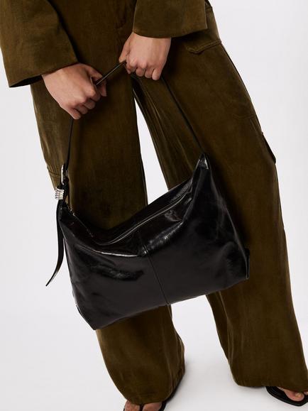 Whistles Ring Detail Pure Leather Shoulder Bag, Black - view 2, Black