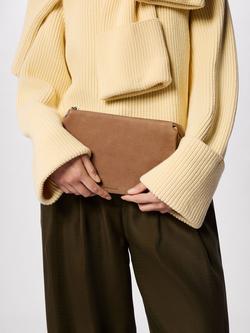 Whistles Elita Suede Pouch Clutch Bag, Taupe - view 2, Taupe