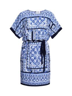 Gina Bacconi Tisha Abstract Tie Waist Dress, Blue/White - view 2, Blue/White