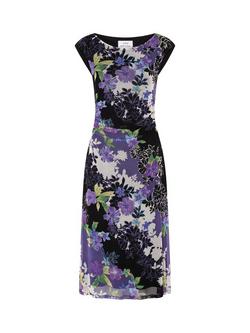 Gina Bacconi Floral Cape Sleeve Dress, Multi - view 2, Multi