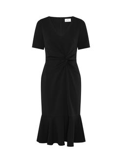 Gina Bacconi V-Neck Twist Detail Midi Dress, Black - view 2, Black
