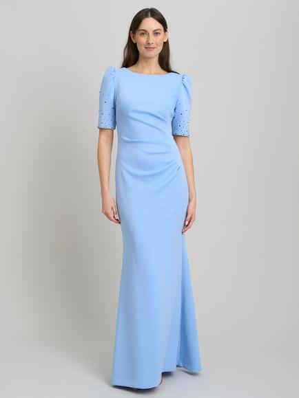 Gina Bacconi Jadie Beaded Sleeve Maxi Dress, Sky Blue, Sky Blue