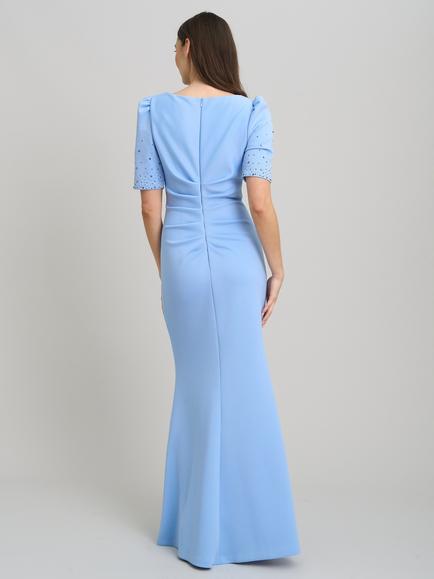 Gina Bacconi Jadie Beaded Sleeve Maxi Dress, Sky Blue - view 2, Sky Blue