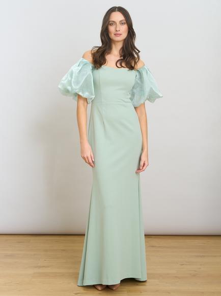Gina Bacconi Indigo Puff Sleeve Maxi Dress, Sage, Sage