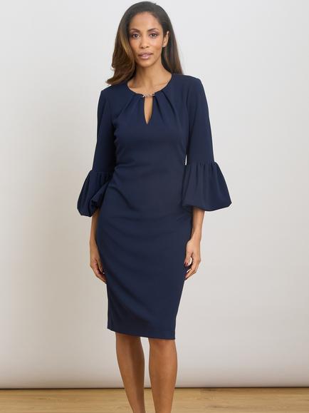 Gina Bacconi Ivana Ruffle Sleeve Dress, Navy, Navy